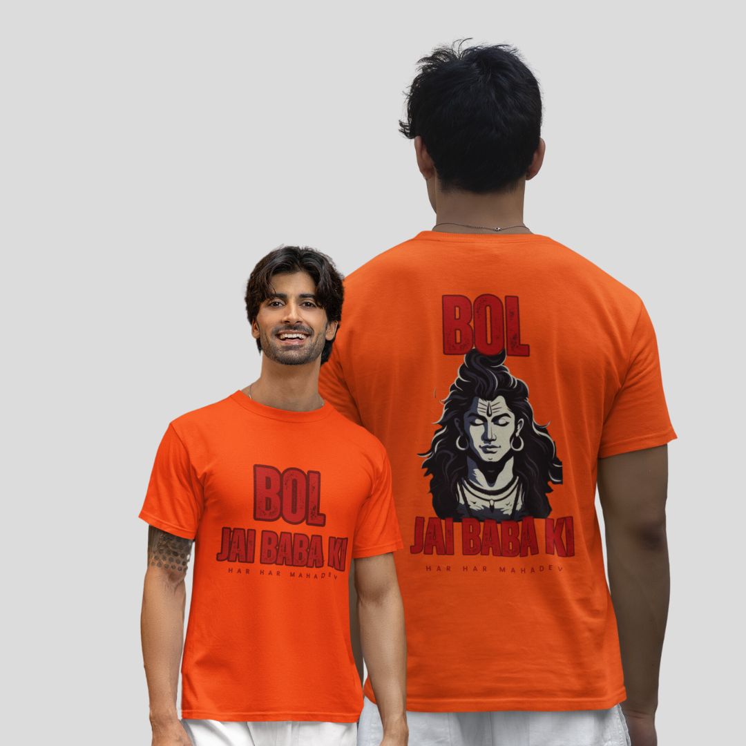 Bol Jai Baba Ki with Shiv image Dual Side Printed T-Shirt For Men and Women
