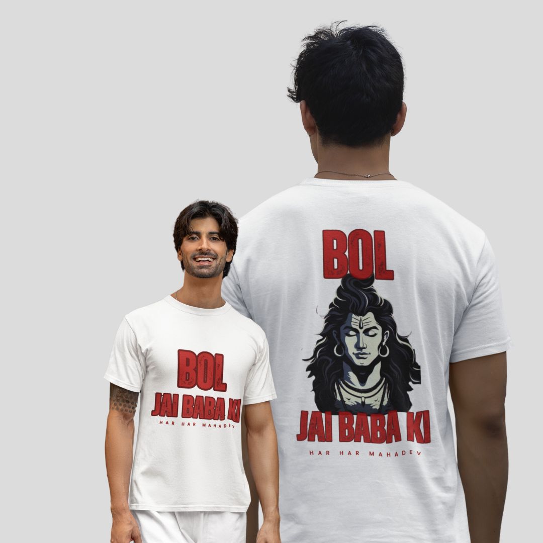 Bol Jai Baba Ki with Shiv image Dual Side Printed T-Shirt For Men and Women